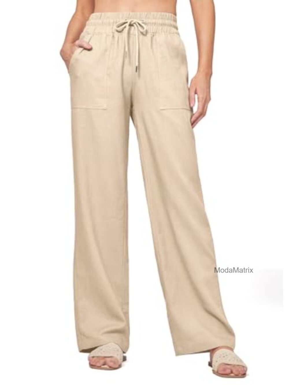 Wide Leg Linen Blend Palazzo Pants with Pockets Elastic Waist
